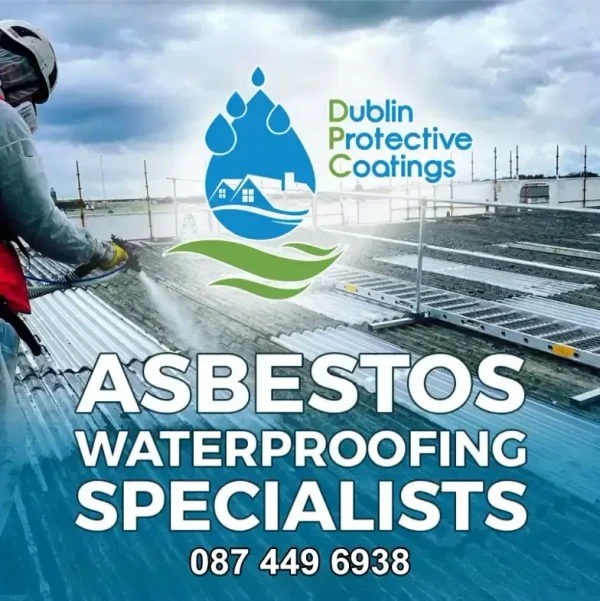 Asbestos roof repair specialists working on commercial building encapsulation project in Dublin