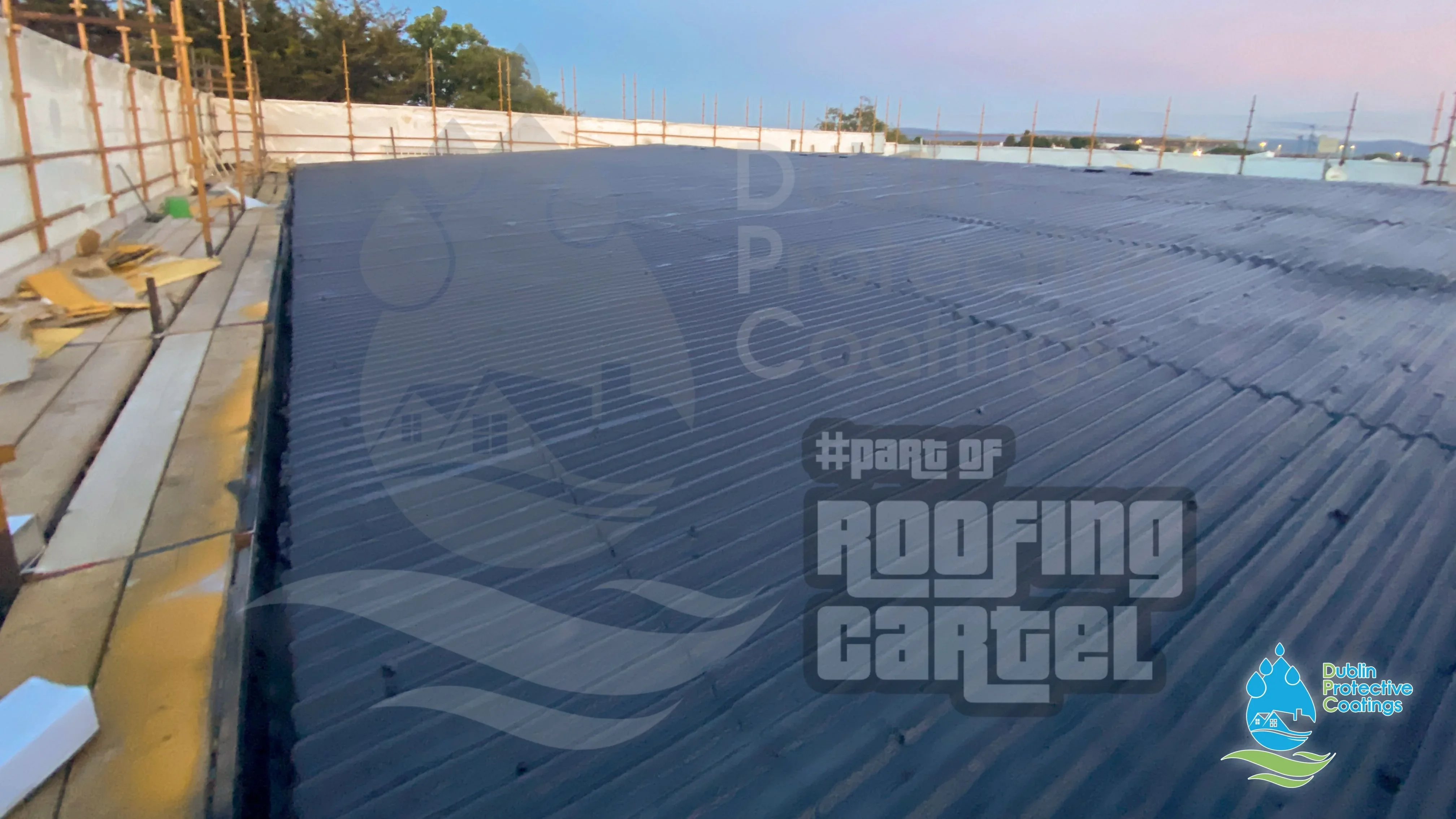 Completed asbestos roof waterproofing project showing professional Polyurea application finish
