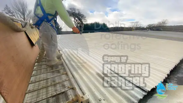 Spray foam insulation application on factory asbestos roof in Galway Ireland