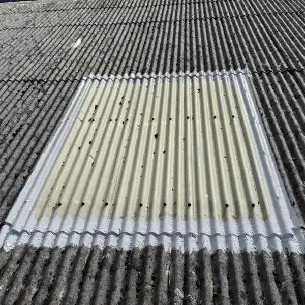 Completed Lava 20 waterproofing work on asbestos roof showing finished repair with UV-stable topcoat providing 25-year protection and optimal adhesion